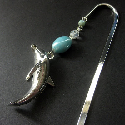 Dolphin Book Charm Beaded Bookmark