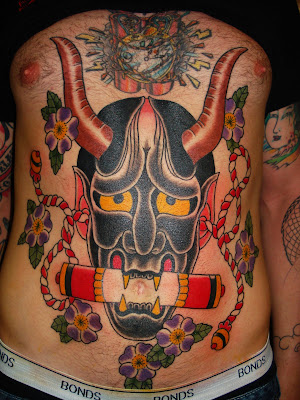 I made this hannya with blossoms for my brothers old apprentice, Jake, 