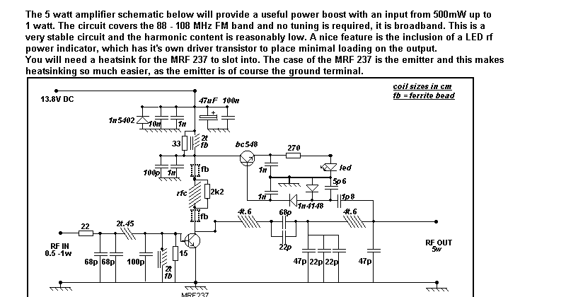 FM SCHEMATICS: 5-Watt Broadband RF Power Amp schematic