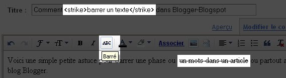 Comment barrer un texte dans Blogger-Blogspot Strike