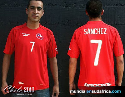 Camisetas Chile Mundial Sudáfrica 2010; Titular, Suplente y Portero (Brooks)