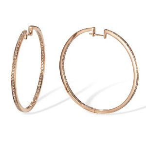 Large Inside and Out Diamond 14k Rose Gold Hoop Earrings
