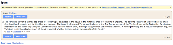Blogger Spam Detection Inbox