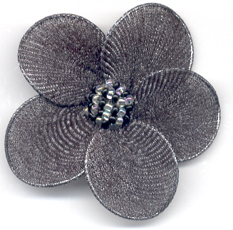 Pregadeira Flor Antracite Metalizado c/ Botão Preto e Cristal 10