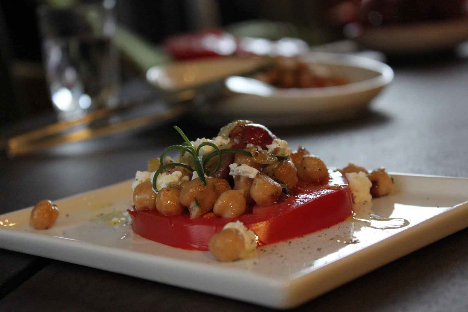 Fat and Happy Blog Chickpea, Grape and Goat Cheese on Tomato Bruschetta