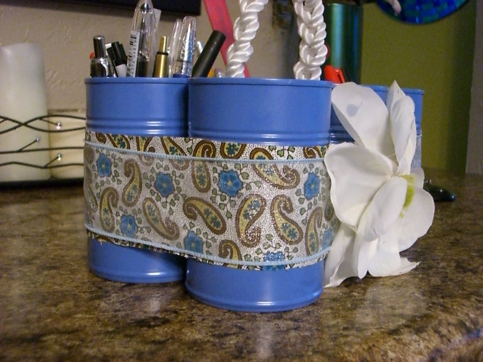 Dollar Store D'ecor Tin Can Organizer