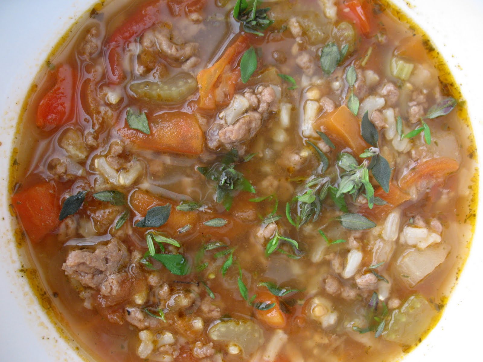 Veggie Beef and Brown Rice Soup Chasing Tomatoes