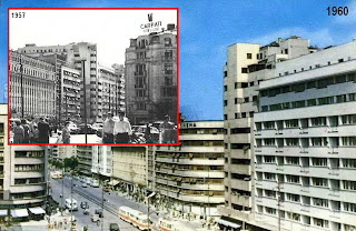 Zona blocului Scala in preajma anului 1960. Se vad urmele cutremurului din 1940