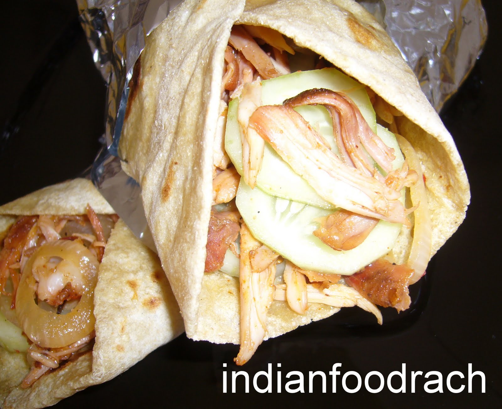 INDIAN FOOD Chappathi wraps (Tandoori chicken filling)