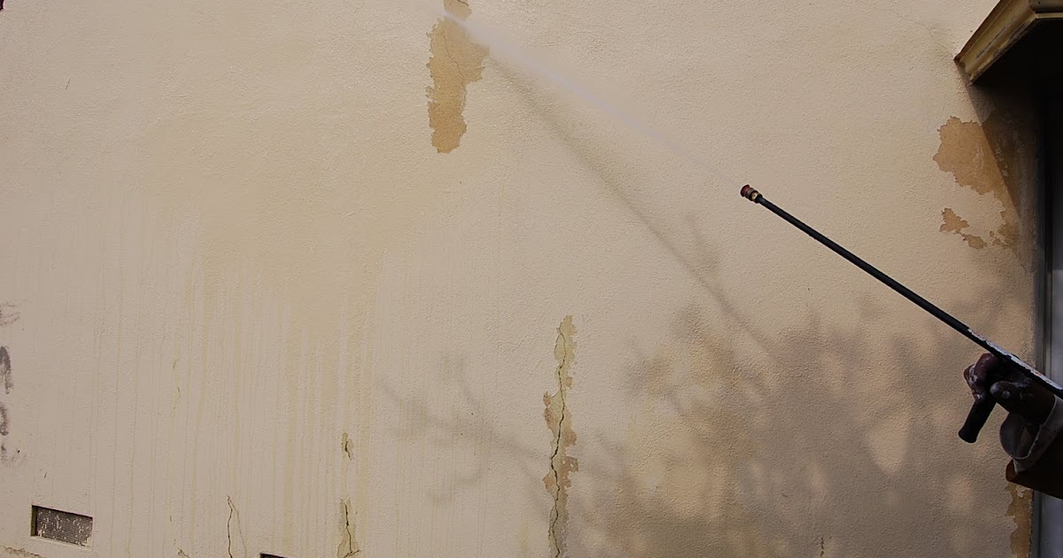 House Painting Inc. Pictures waterblastering on stucco to remove
