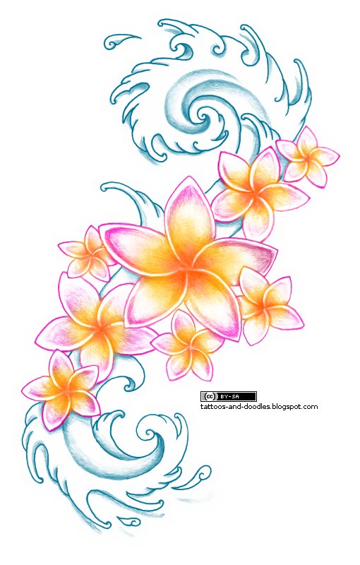 Tattoos and doodles Plumeria flowers and waves