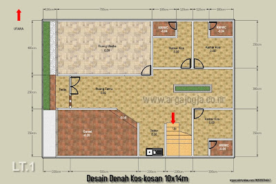 Desain Denah Sketch Kos-Kosan di Atas Lahan 10x14m