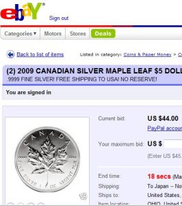 Maple Leaf auction and Silver Eagle dollars auction on Ebay