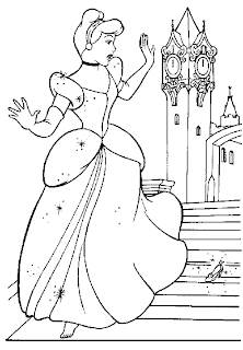 Cinderella coloring pages on the steps with glass slipper falling off
