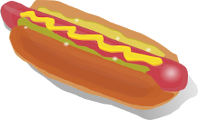 Clipart of a mustard hot dog with 2 kinds of relish