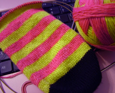 Hand knitted striped sock