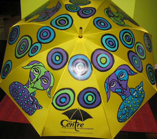 "Raining Cats and Dogs" umbrella made in memory of Ethan Brearley for "The 