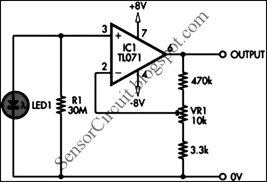 Sensor Schematic: TL071 JFET Light Sensor Circuit