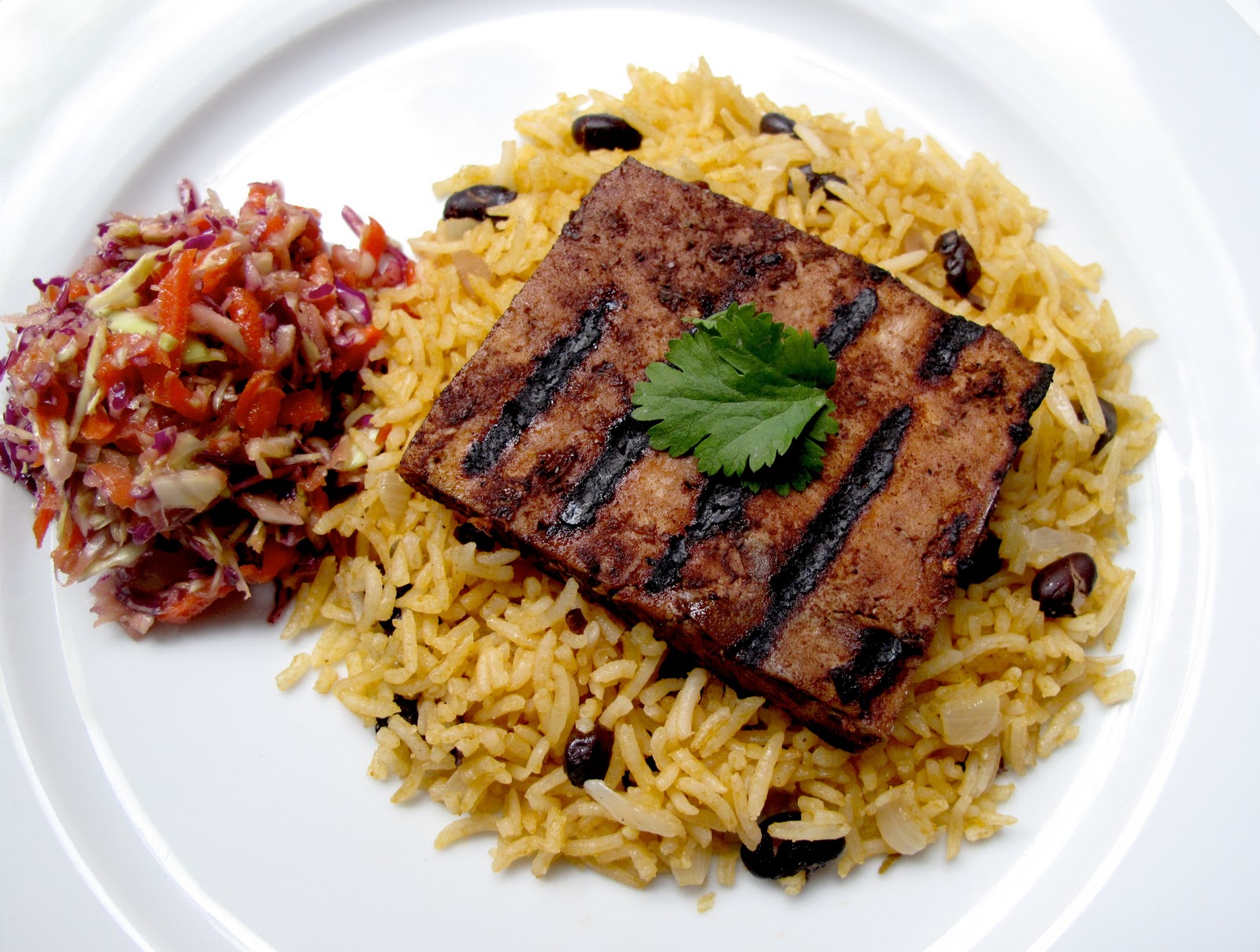 Jerk Tofu with Caribbean Rice and Peas Food For Vitality