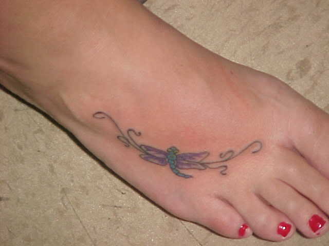 small tattoos for women on foot. Dragonfly Tattoos design for foot.