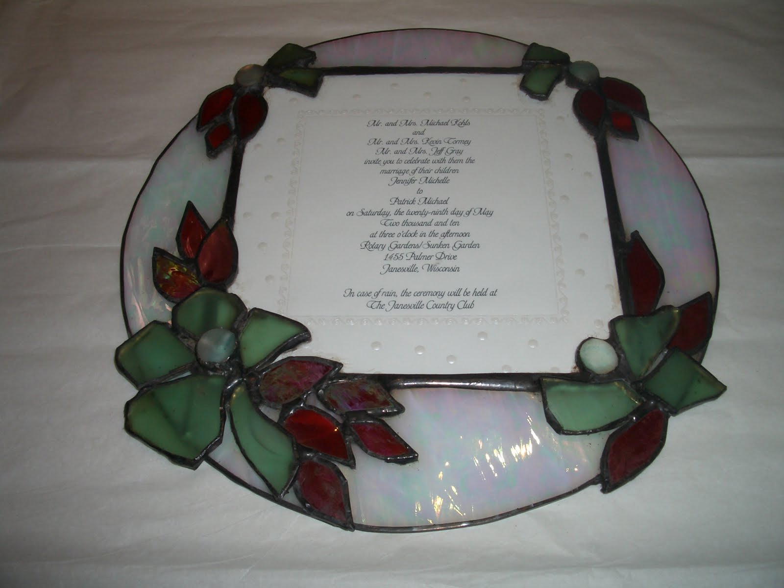 Wedding keepsakes Wedding keepsakes framed in stained glass