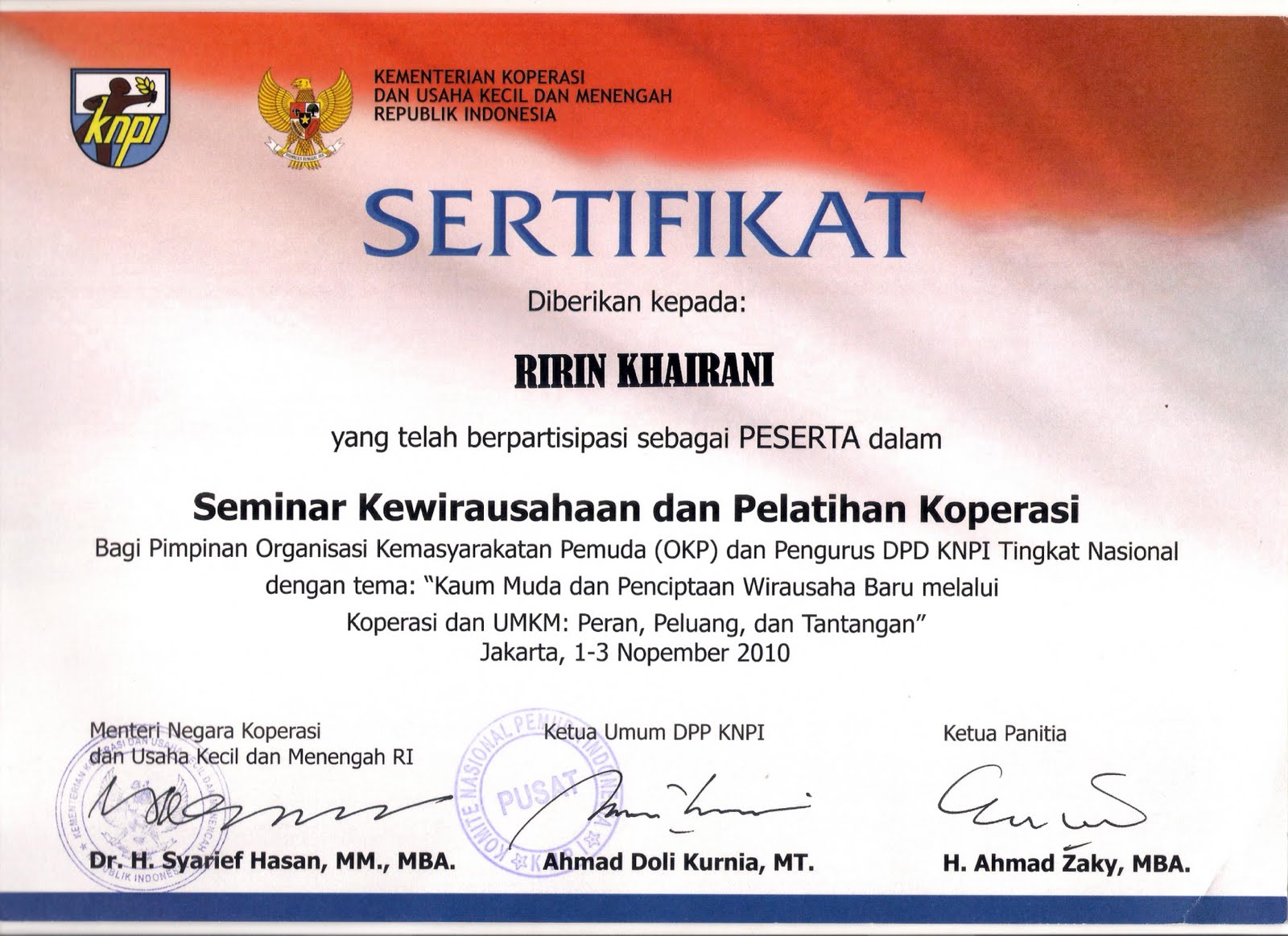 kantongajaibdoraemon Sertifikat Seminar, dan