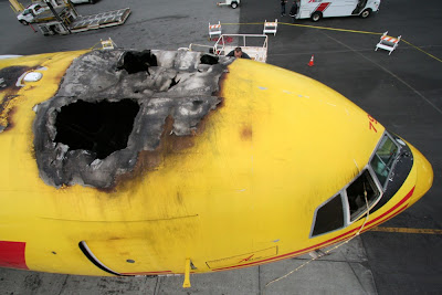 Fire damaged ABX Air B767 at SFO ABX Air B767 fire at SFO