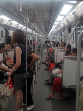 The inside of a subway car