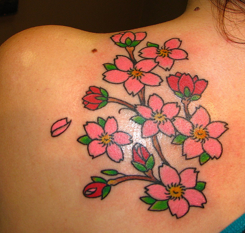 apple blossom tattoo. cherry lossom tattoo sleeve.