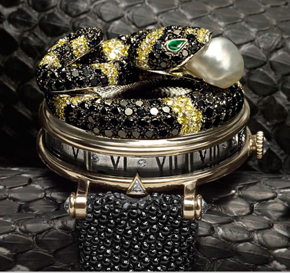 Zadora Snake Timepiece made of patinated palladium and 18karat white gold 