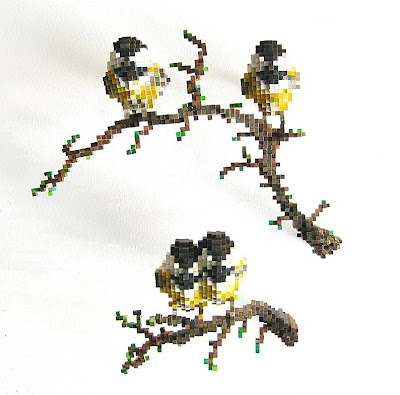 Black Capped Chickadees Digital & Real Worlds Collide In Shawn Smiths Pixelated Sculptures.