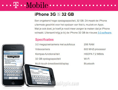 iPhone 3GS : Fiche Technique chez T Mobile NL t mobile nl iphone3gs iPhone 3GS : Fiche Technique chez T Mobile NL