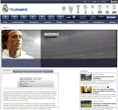 Modric profile on the Real Madrid website