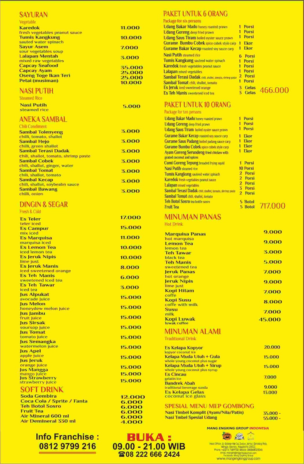 Daftar Harga Menu ~ Mang Engking Putra Gombong