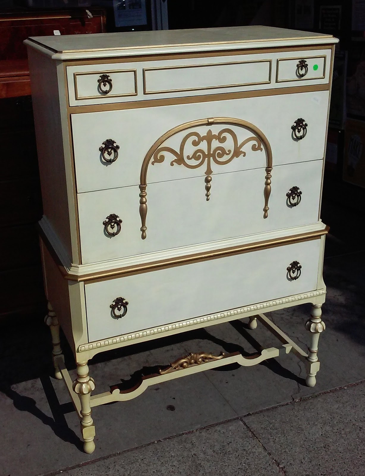 UHURU FURNITURE & COLLECTIBLES SOLD 4836 White and Gold Chest of