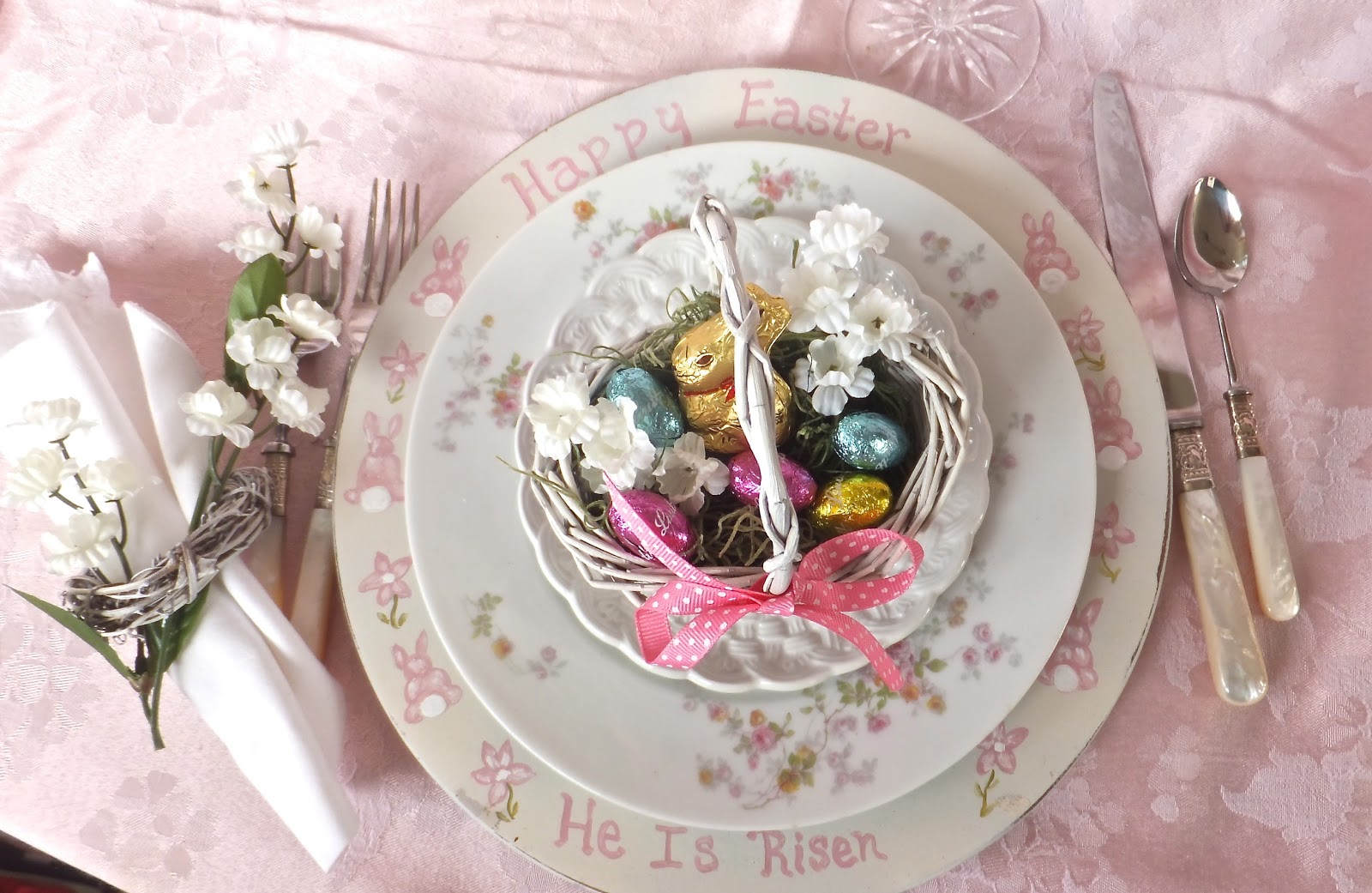 Ash Tree Cottage Thrift Shop Charger Decorated For Easter