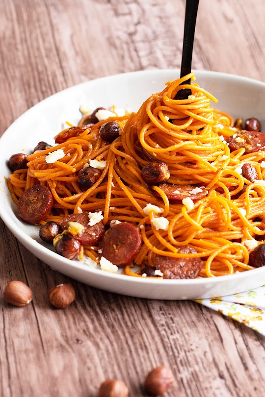 recette spaghettis noisettes et chorizo