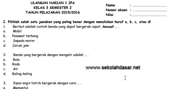 Soal Ipa Kelas 3 Semester 2 Gerak Dan Energi Sekolahdasar Net