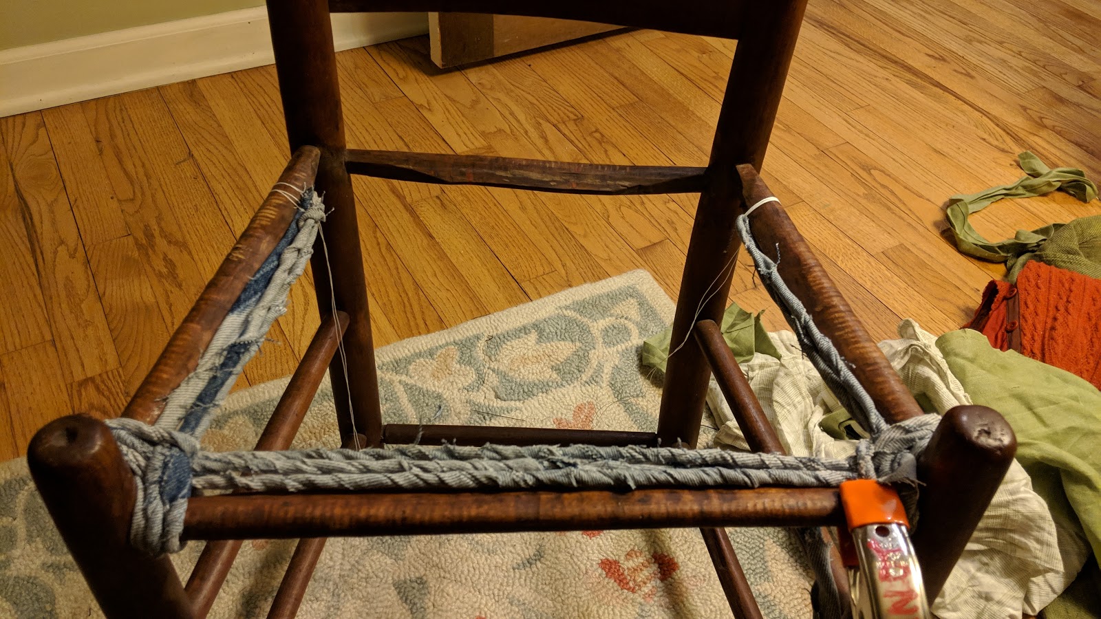 How to Make a "Rush" Woven Seat Chair Using Old Jeans (or Fabric Scraps)