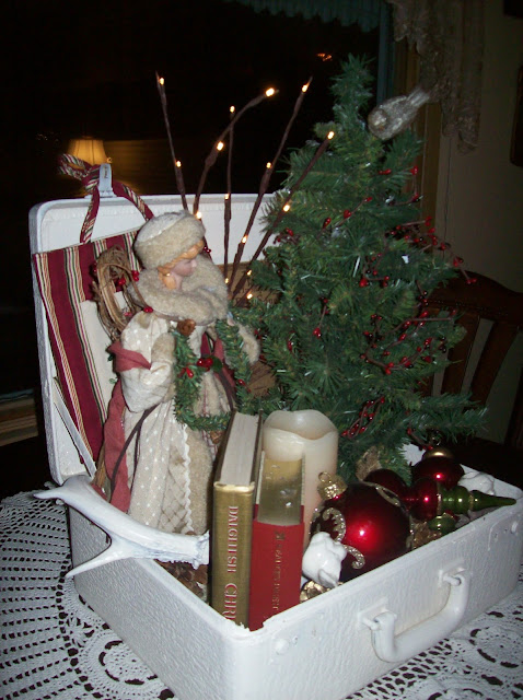 Christmas Suitcase Becomes Winter Vignette