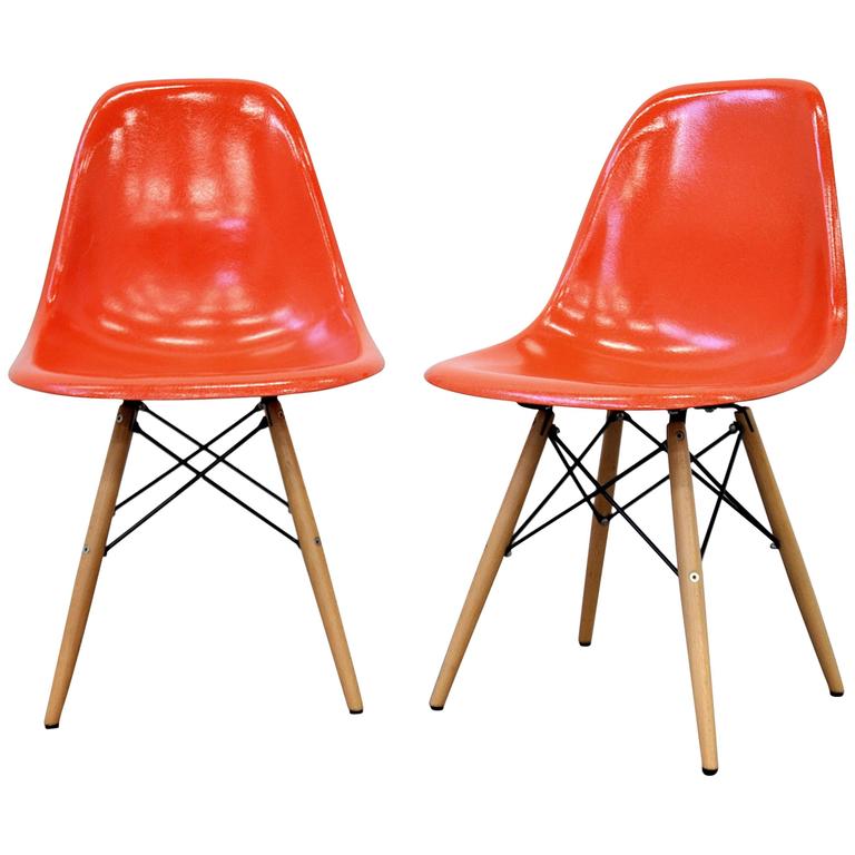 SELECT MODERN Eames for Herman Miller Orange Fiberglass Shell DFSW