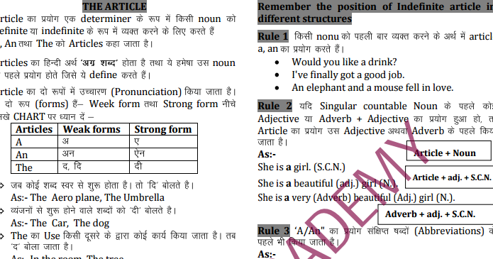 English Grammar Articles A, An and The Notes PDF Download