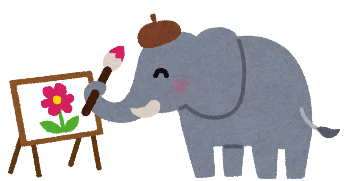 無料イラスト かわいいフリー素材集 絵を描いている象のイラスト