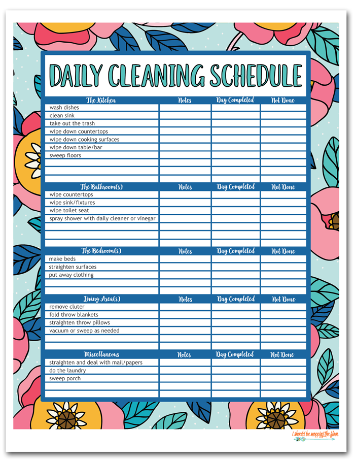 Free Printable Weekly Cleaning Schedule Printable Templates