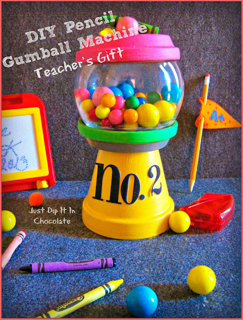 DIY Pencil Gumball Machine Teacher's Gift, turn your favorite pencil into a Gumball work of art. Resembling a No.2 pencil, this gumball machine will bring a smile to your child's teacher for sure!