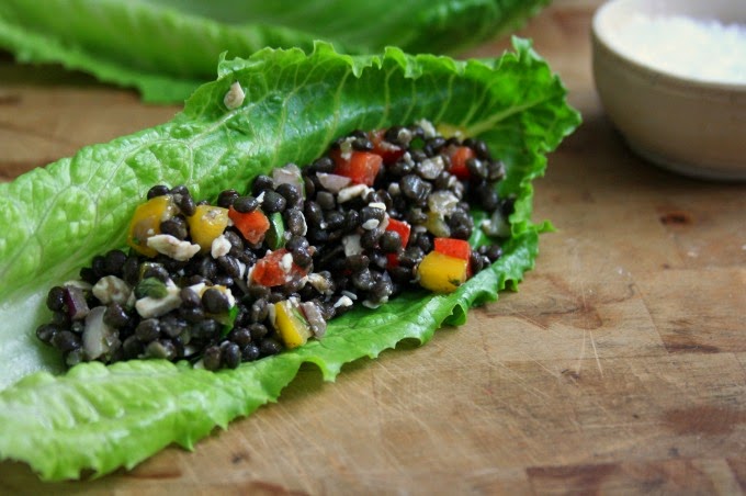 Beluga Lentil Mediterranean Lettuce Wraps: An inspired lentil salad with Mediterranean flavours. 