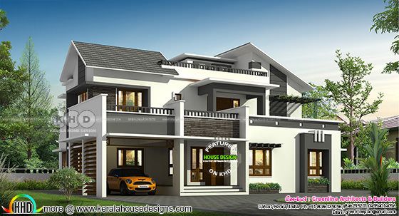 2794 sq-t 4 BHK slanting roof mix contemporary home