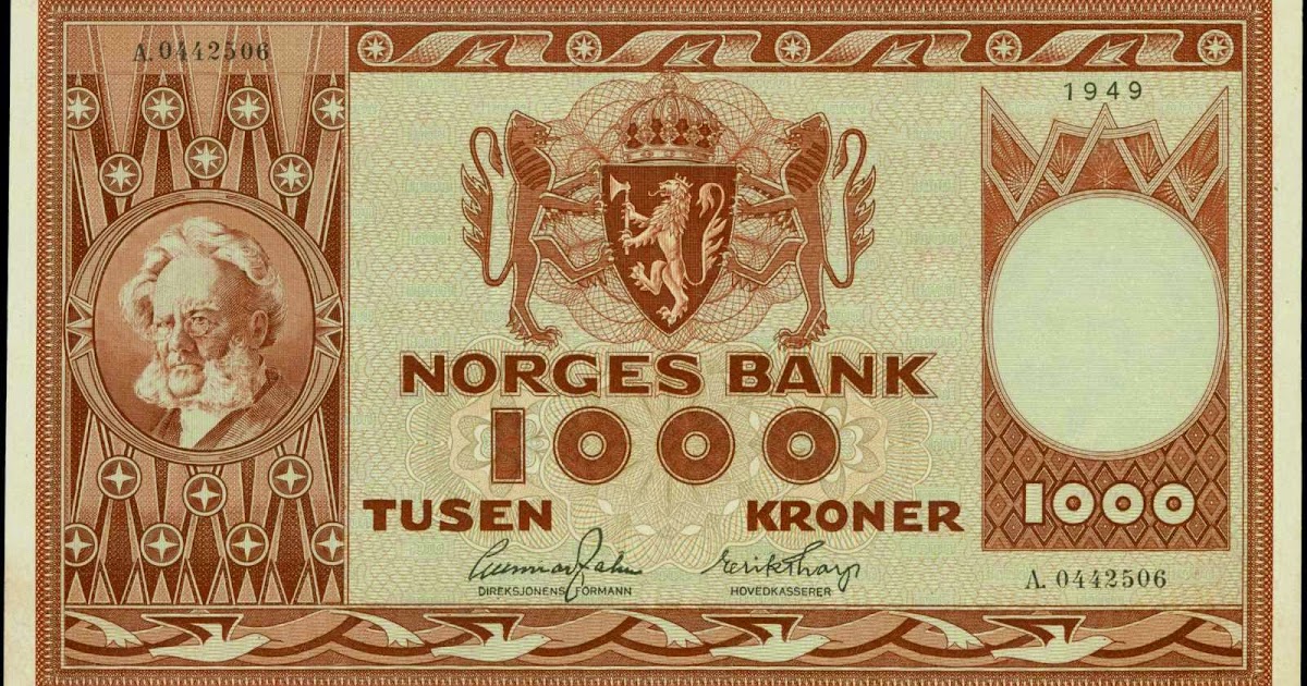 Norway 1000 Kroner banknote 1949 Henrik IbsenWorld Banknotes & Coins