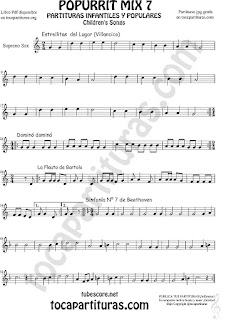  Popurrí Mix 7 Partitura de Saxofón Alto y Sax Barítono Campanitas del Lugar Dominó La Flauta de Bartolo Sinfonía Nº 7 Beethoven Popurrí Mix 7 Sheet Music for Alto and Baritone Saxophone Music Scores