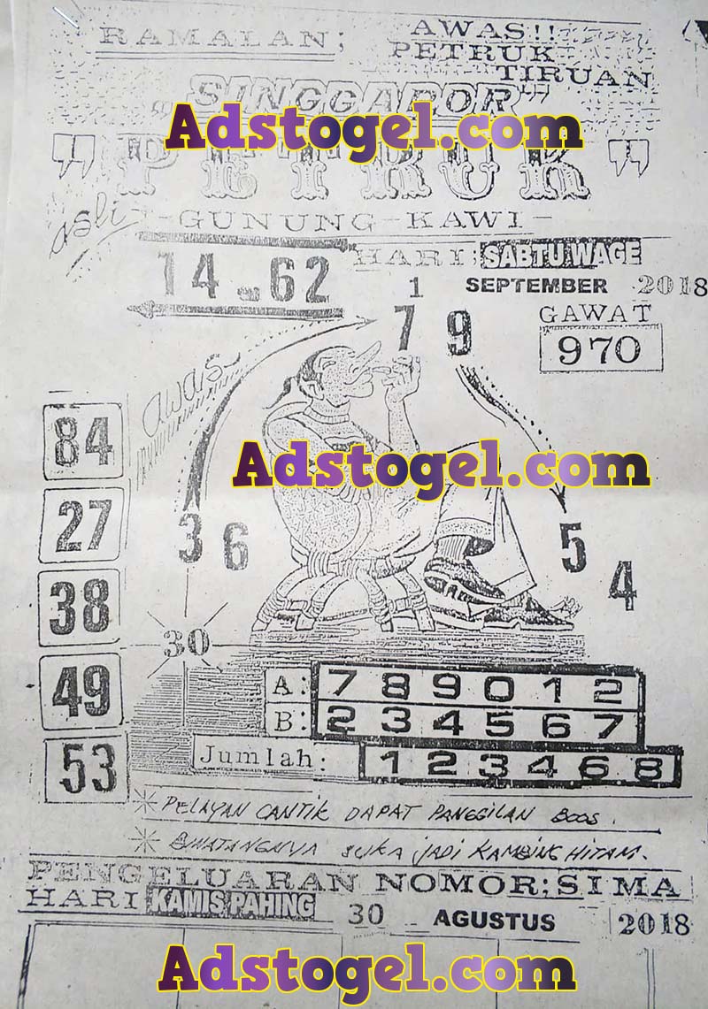 KODE SYAIR SINGAPURA SABTU 1 SEPTEMBER 2018 KODE SYAIR